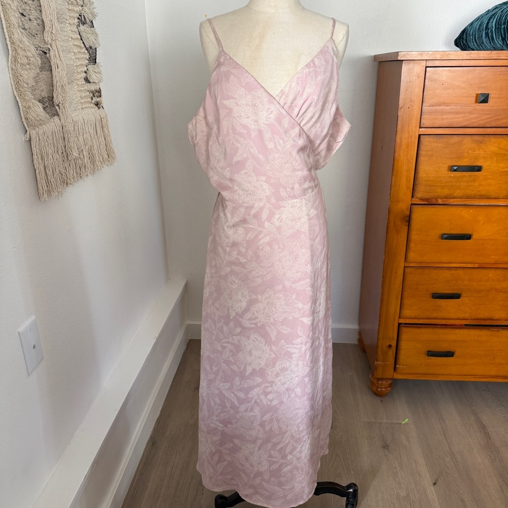 Madewell Crepe Cami Wrap Dress Pink Pin Dot Floral Wisteria Dove